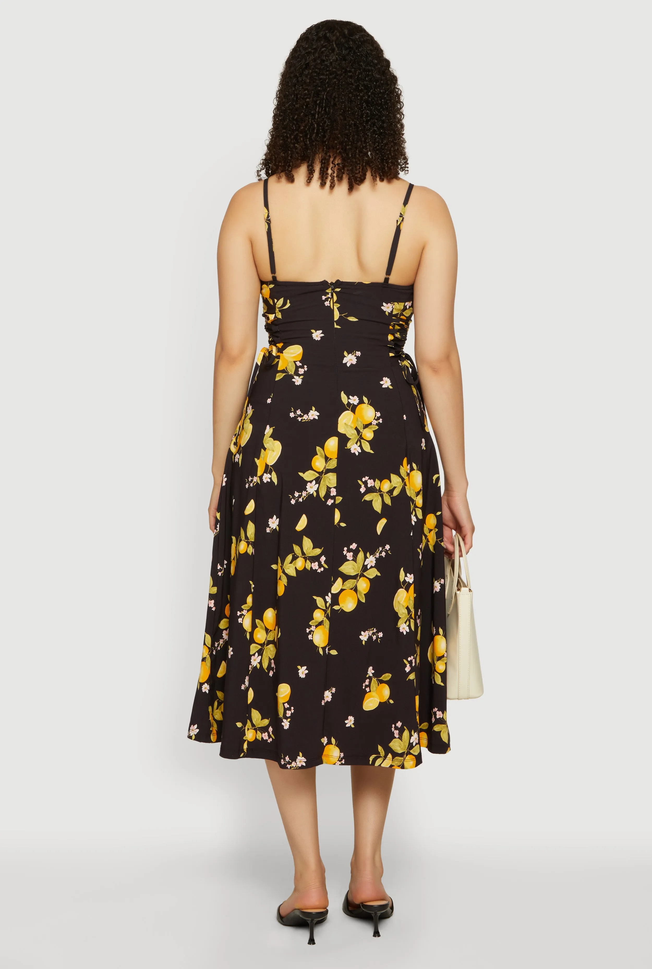 Lemon Print Lace Up Sides Midi Dress sold by Rainbow product image thumbnail 3