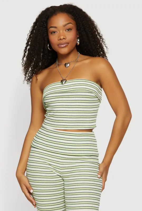 Striped Fold Over Cropped Tube Top made by Rainbow