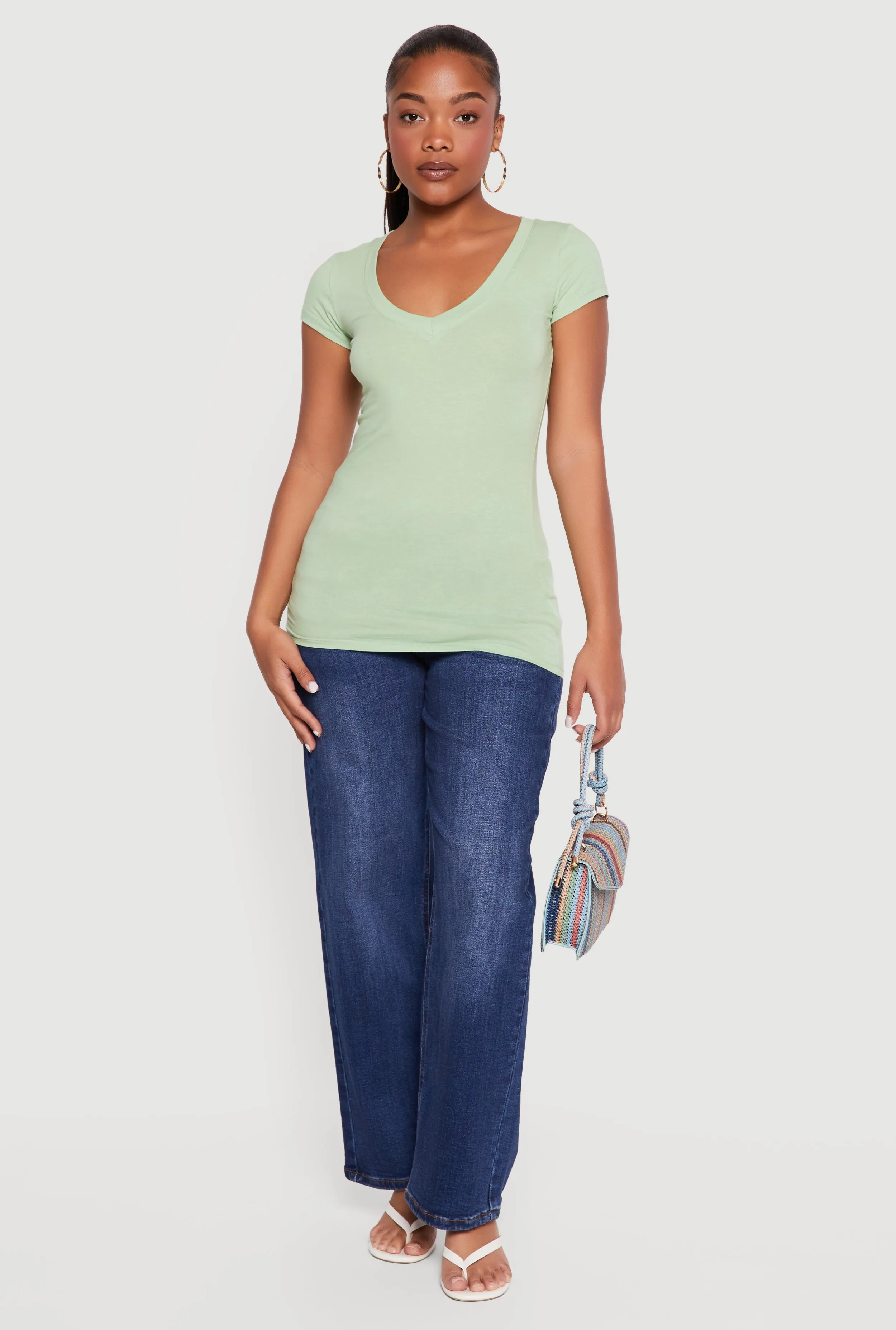 Basic V-Neck Short Sleeve T-Shirt sold by Rainbow