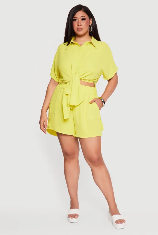 Plus Size Crepe Knit High Waisted Shorts with Pockets made by Rainbow