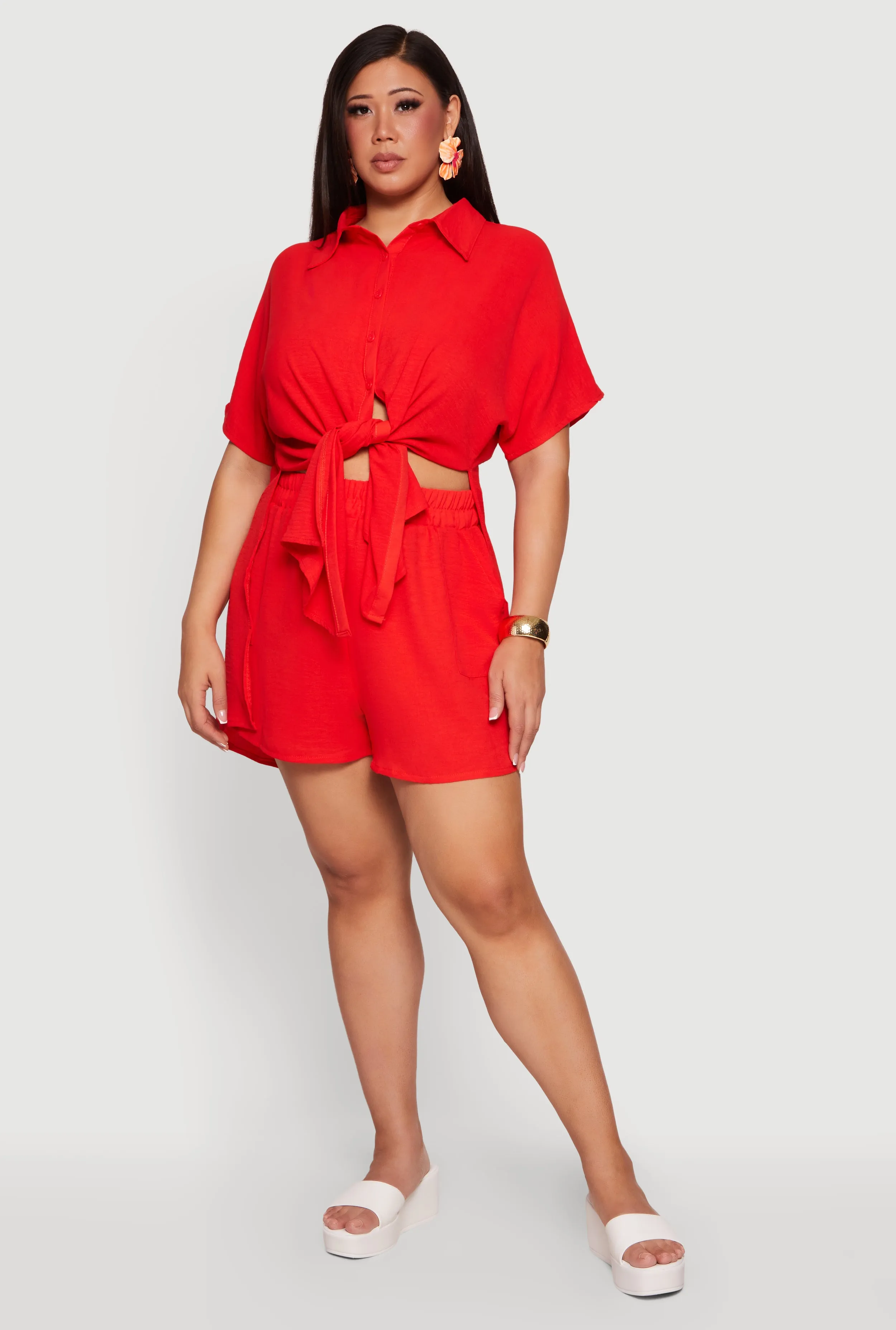 Plus Size Crepe Knit High Waisted Shorts with Pockets sold by Rainbow product image thumbnail 3