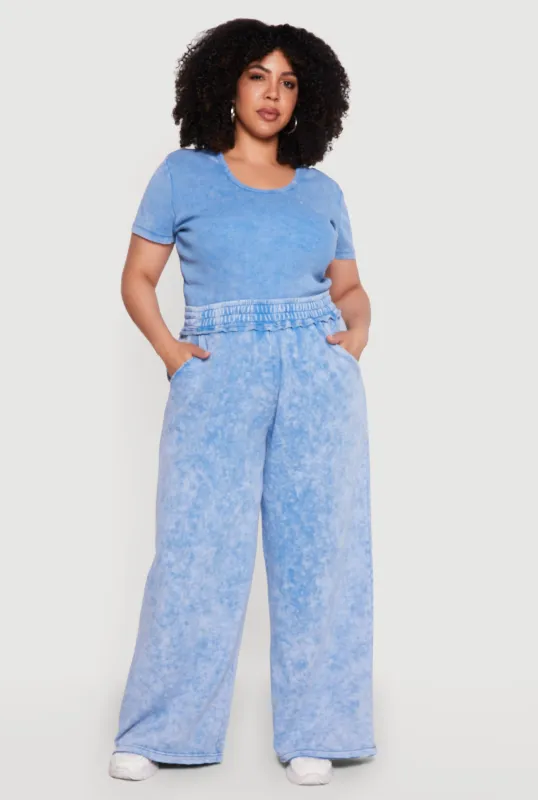 Plus Size Acid Wash Wide Leg Sweatpants made by Rainbow