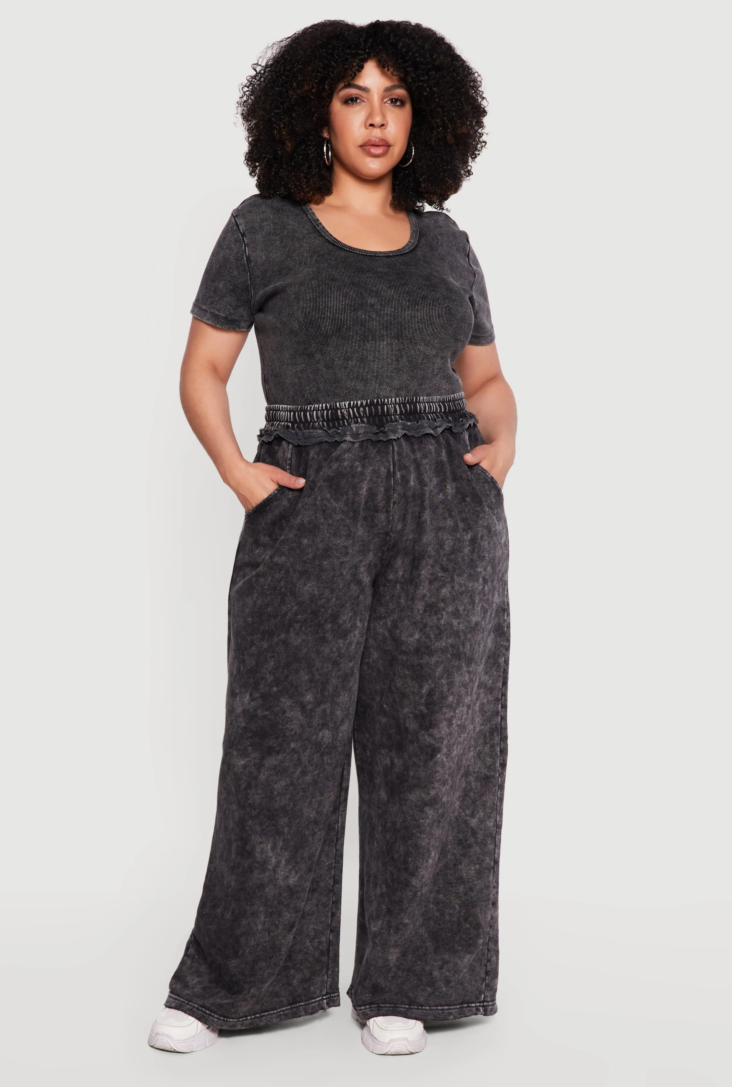 Plus Size Acid Wash Wide Leg Sweatpants sold by Rainbow product image thumbnail 3