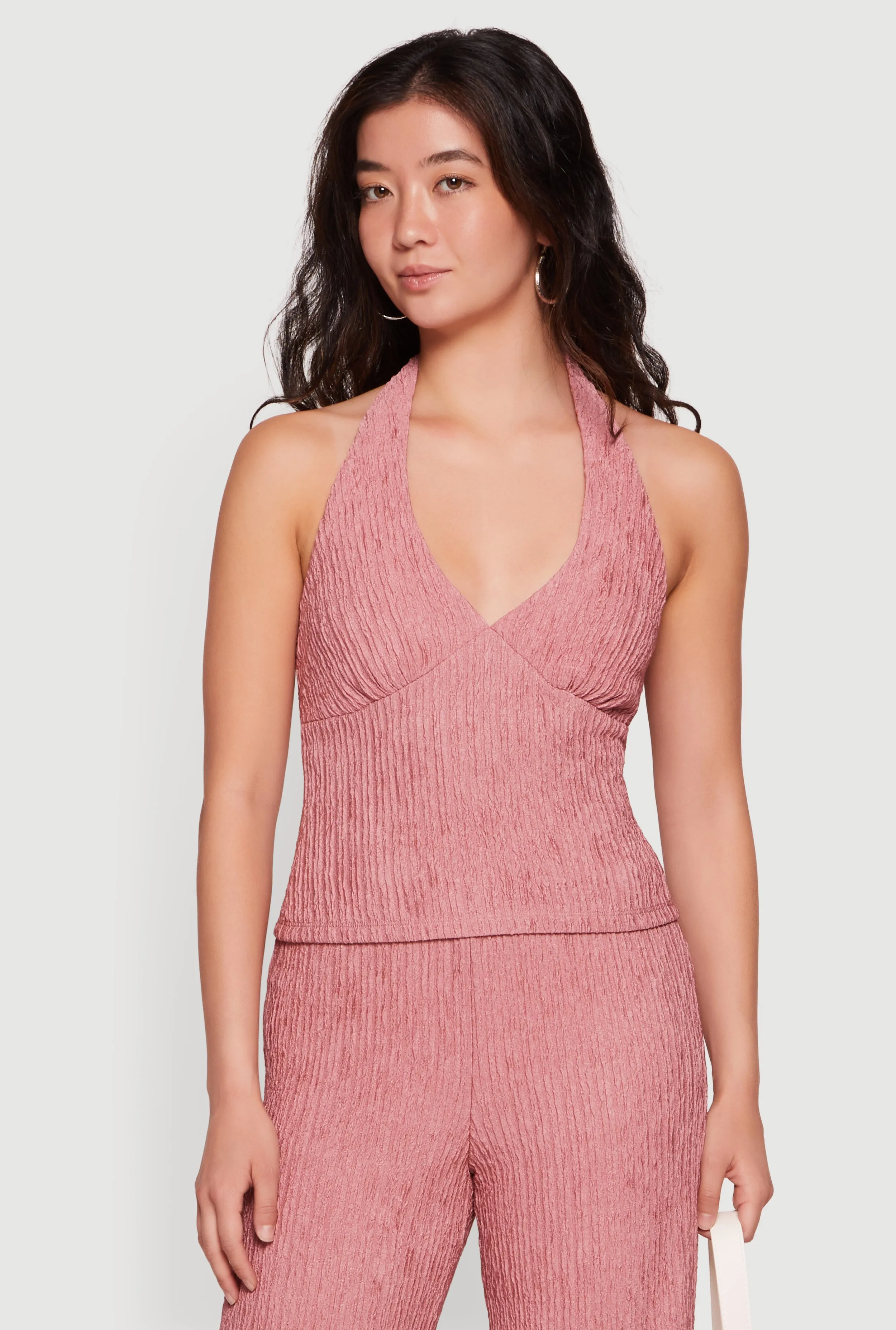 Textured Knit Button Back Keyhole Halter Top sold by Rainbow product image thumbnail 3