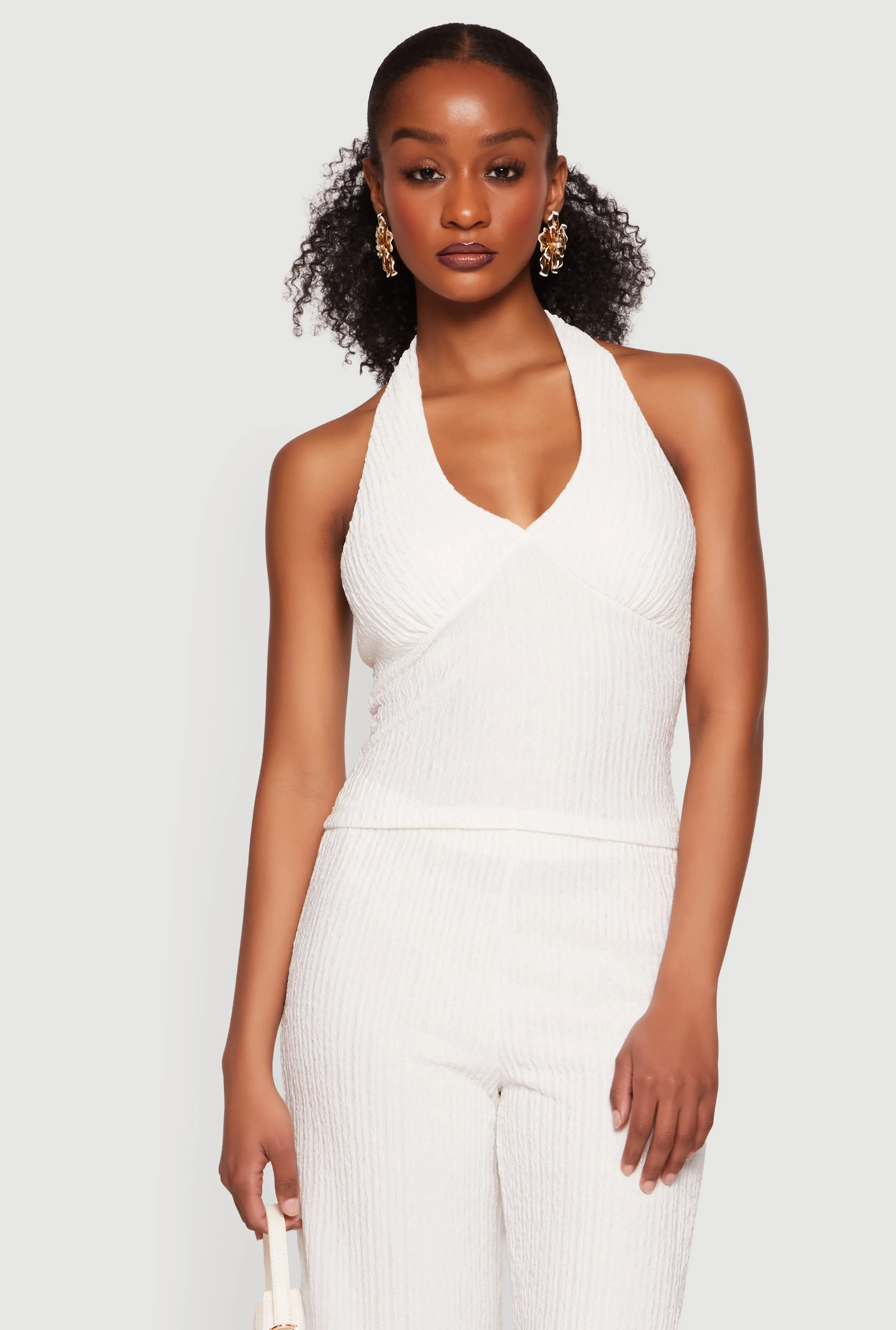 Textured Knit Button Back Keyhole Halter Top sold by Rainbow product image thumbnail 4