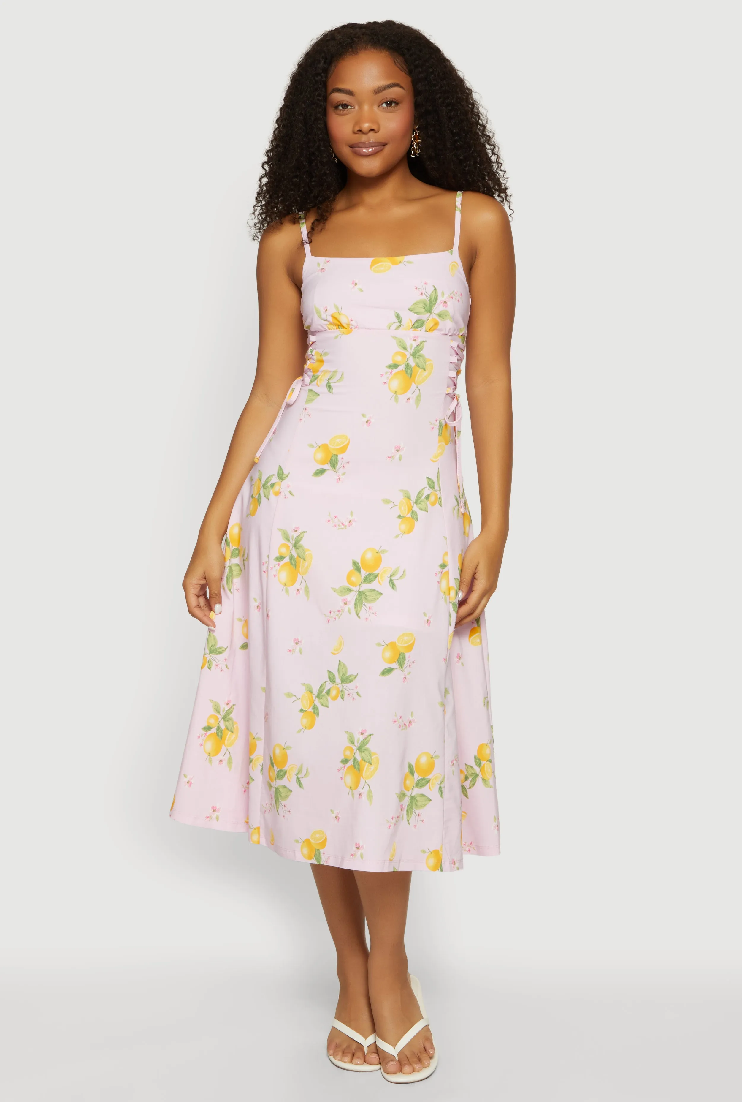 Lemon Print Lace Up Sides Midi Dress sold by Rainbow product image thumbnail 2