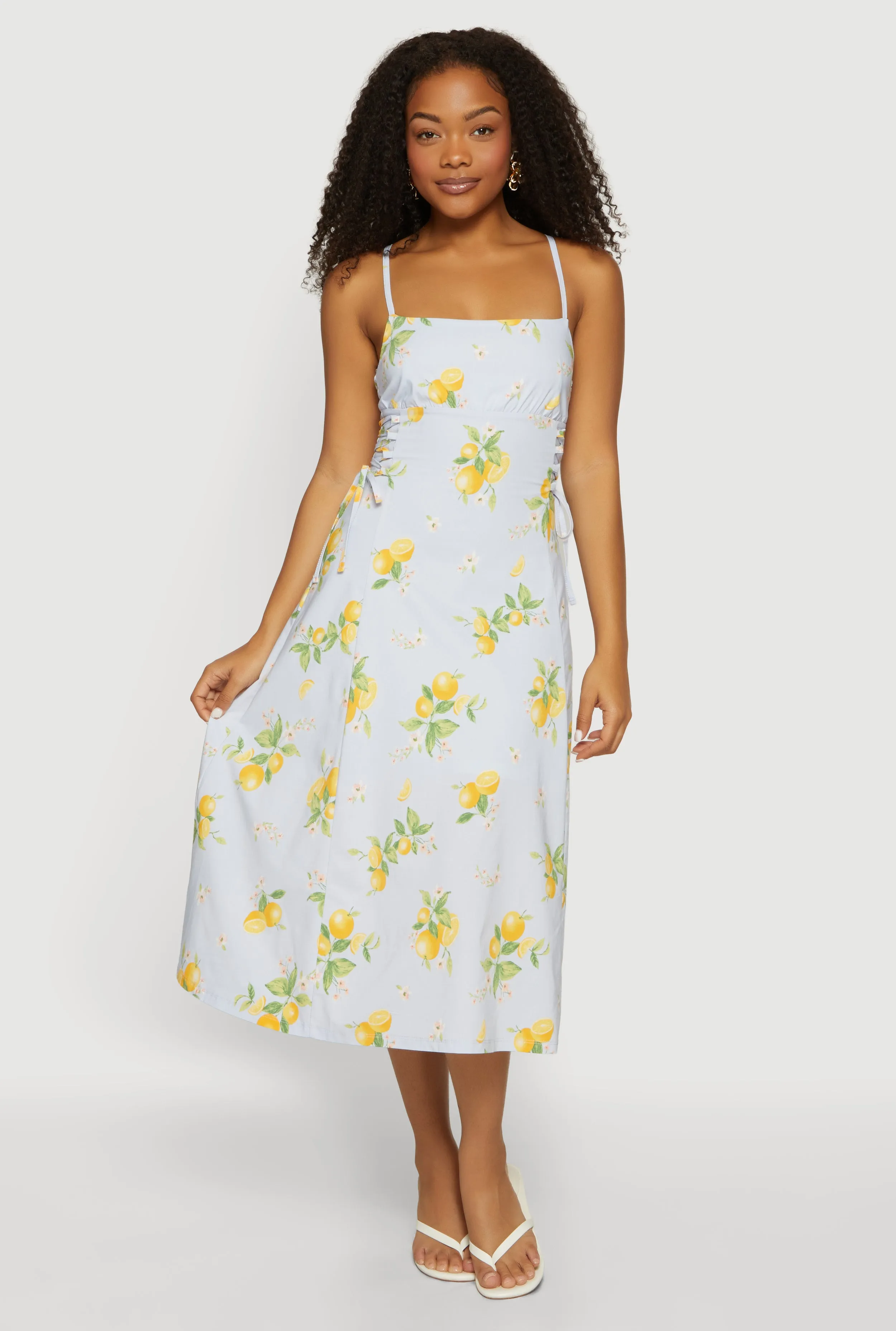 Lemon Print Lace Up Sides Midi Dress sold by Rainbow product image thumbnail 3