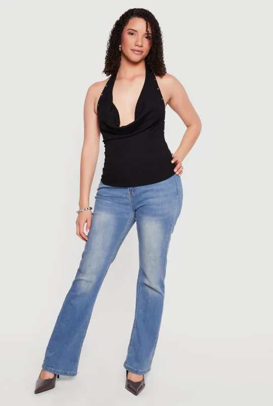 Backless Cowl Neck Studded Detail Halter Top made by iris