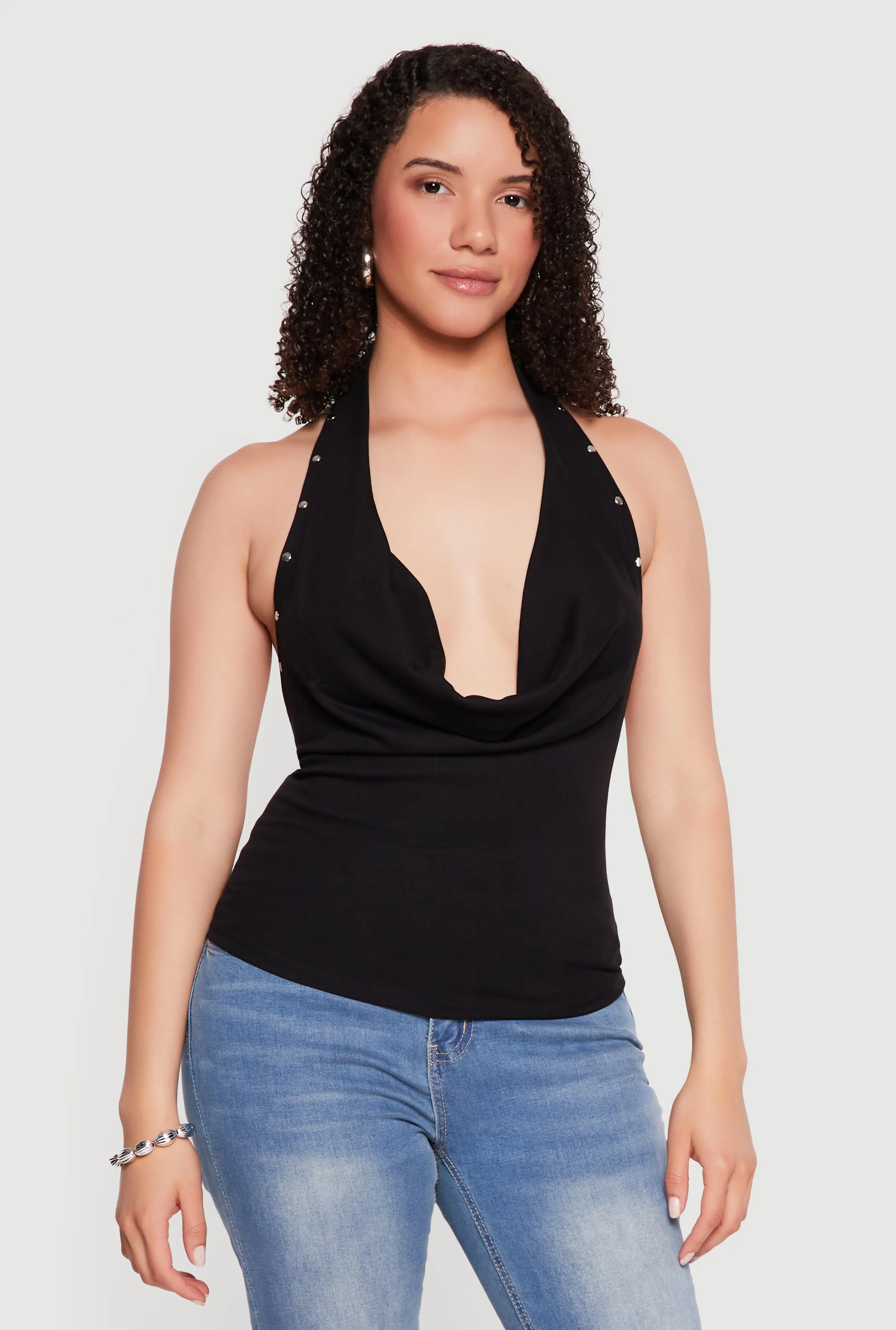 Backless Cowl Neck Studded Detail Halter Top sold by Rainbow product image thumbnail 2