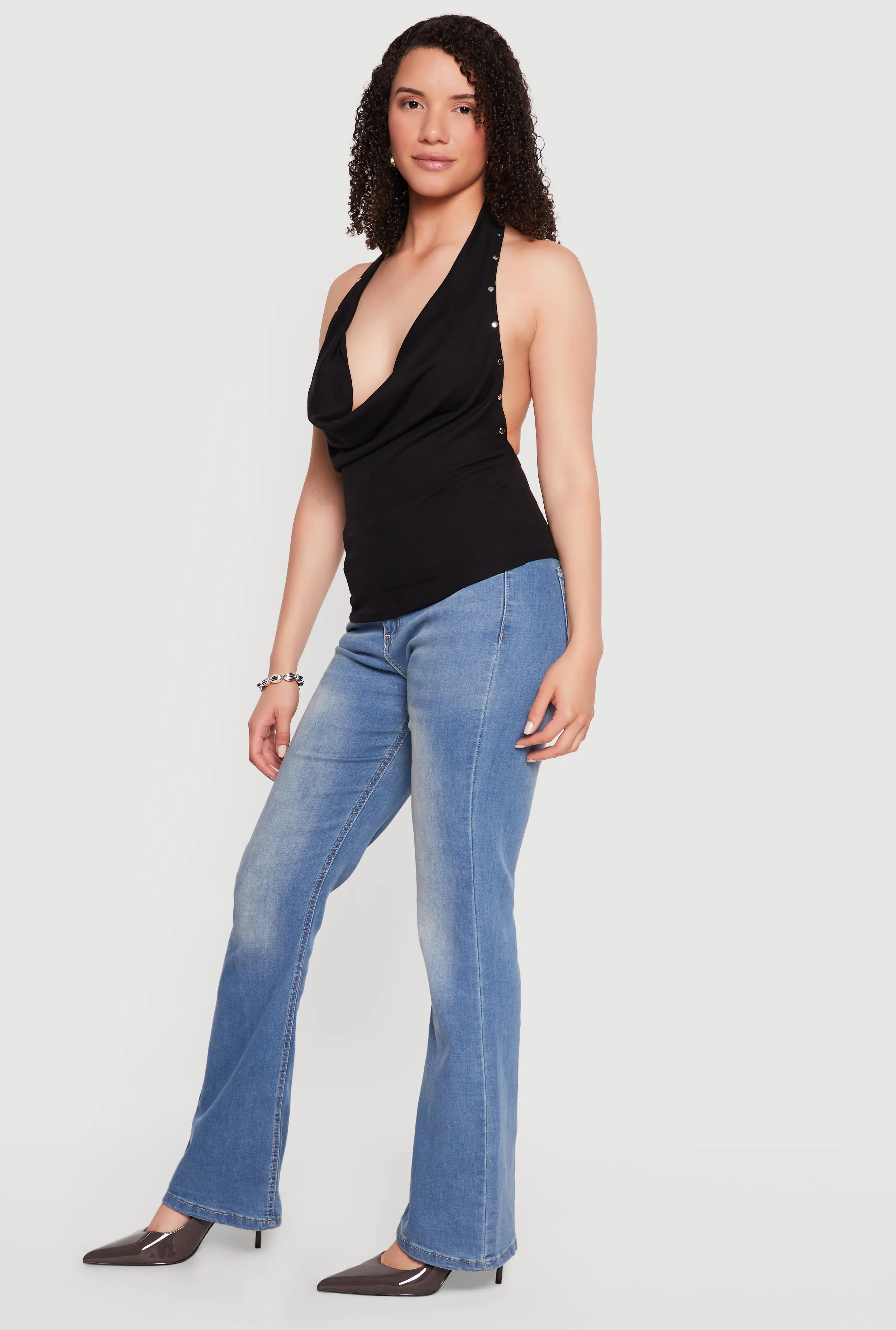 Backless Cowl Neck Studded Detail Halter Top sold by Rainbow product image thumbnail 3