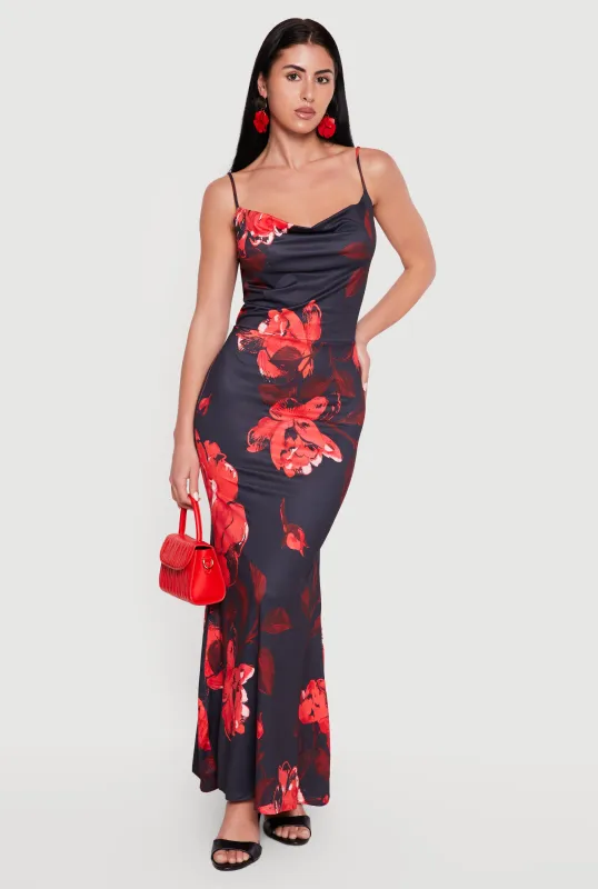 Floral Cowl Neck Ruched Detail Mermaid Dress made by Rainbow