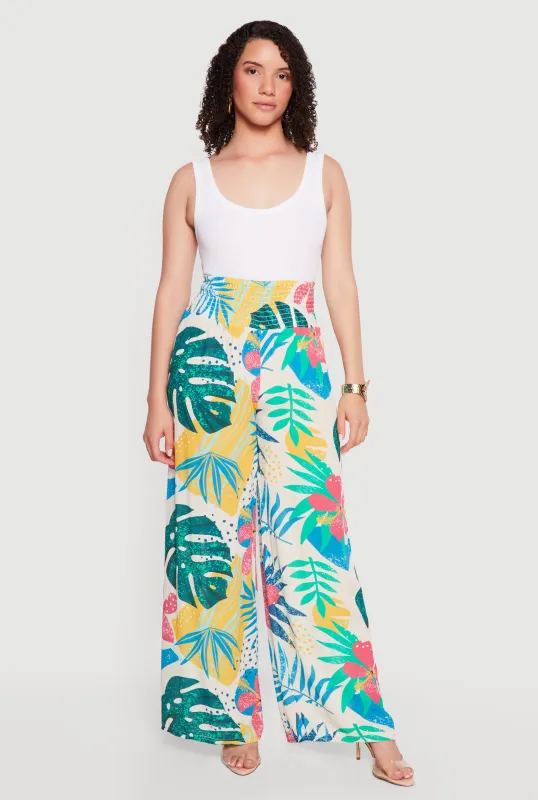 Smocked Waist Printed Palazzo Pants made by Rainbow