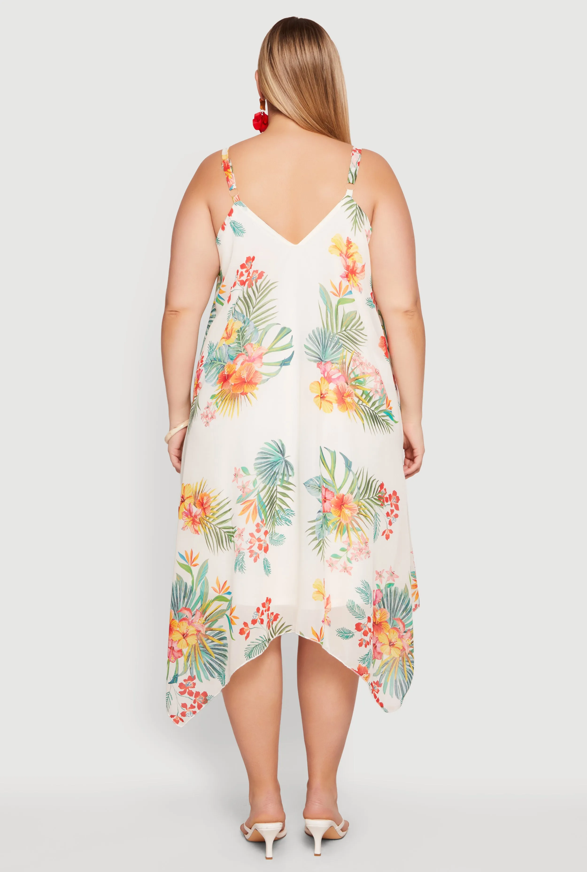 Plus Size Tropical Floral Handkerchief Hem Midi Dress sold by Rainbow product image thumbnail 3