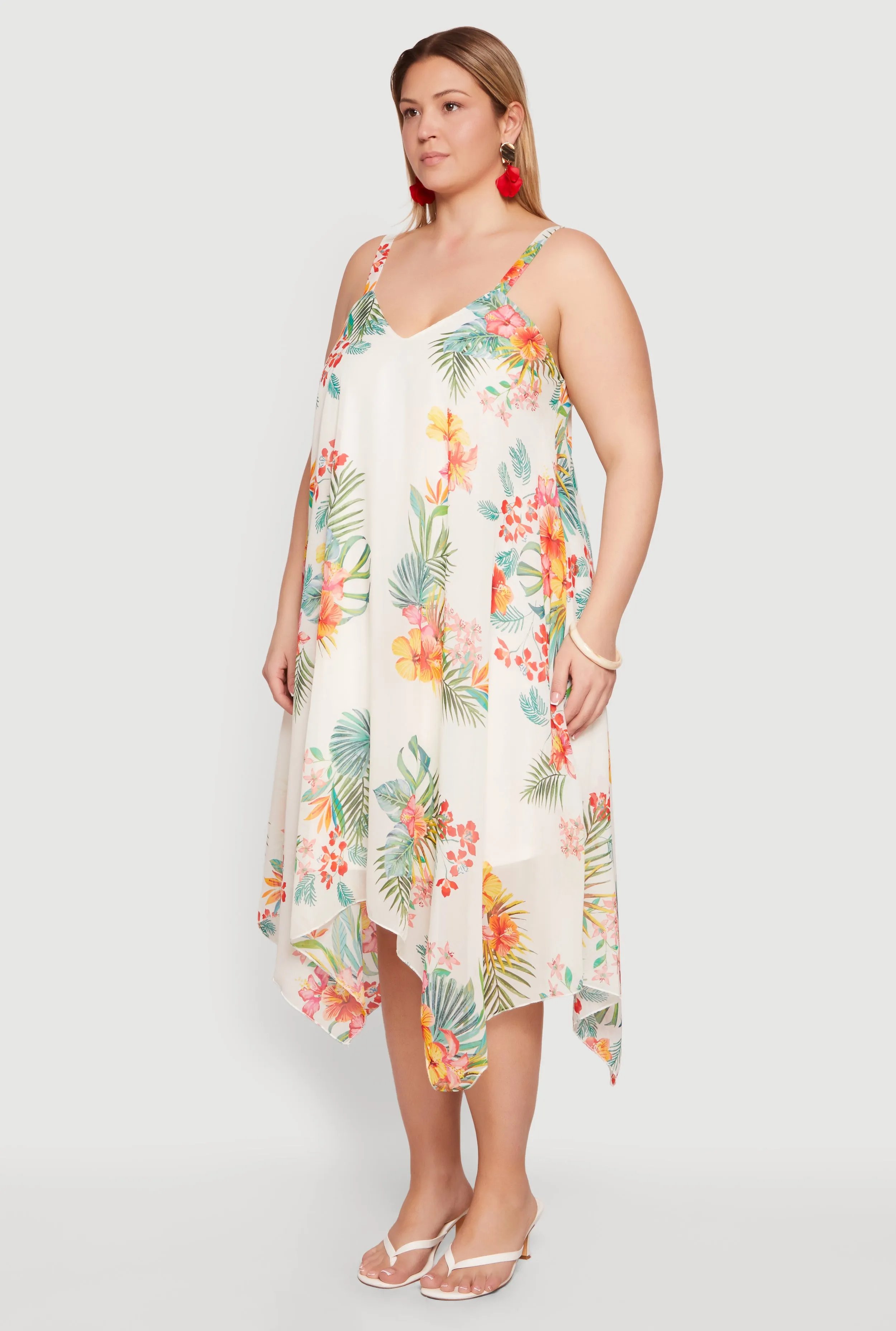 Plus Size Tropical Floral Handkerchief Hem Midi Dress sold by Rainbow product image thumbnail 2
