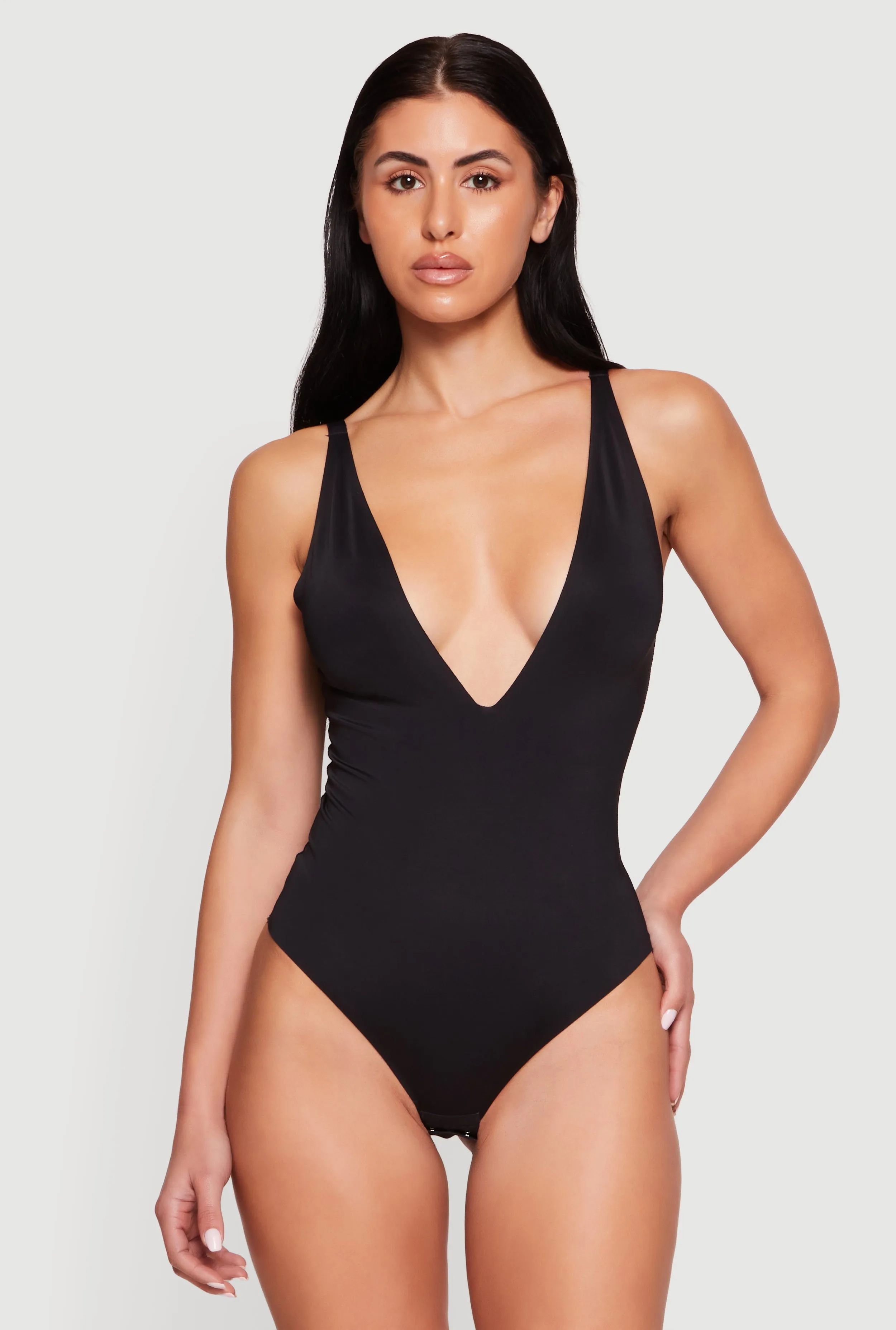 Plunge Convertible Strap Thong Shapewear Bodysuit sold by Rainbow