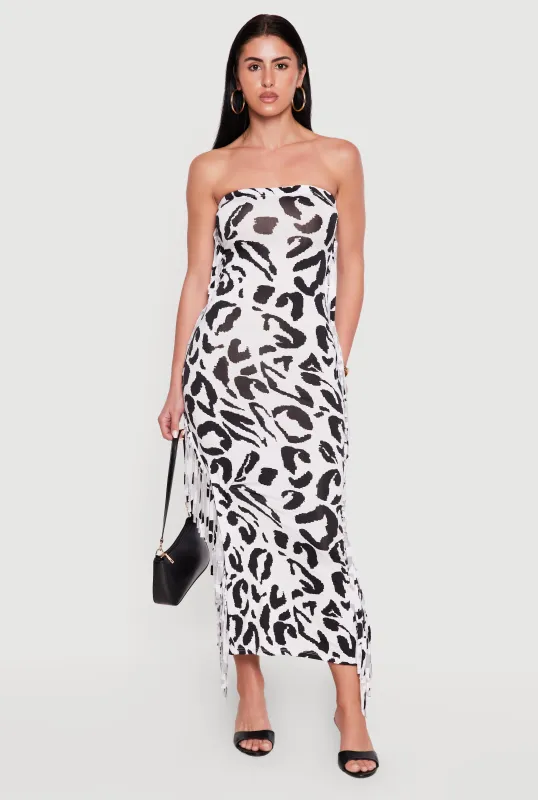 Patterned Fringe Side Maxi Tube Dress made by Rainbow
