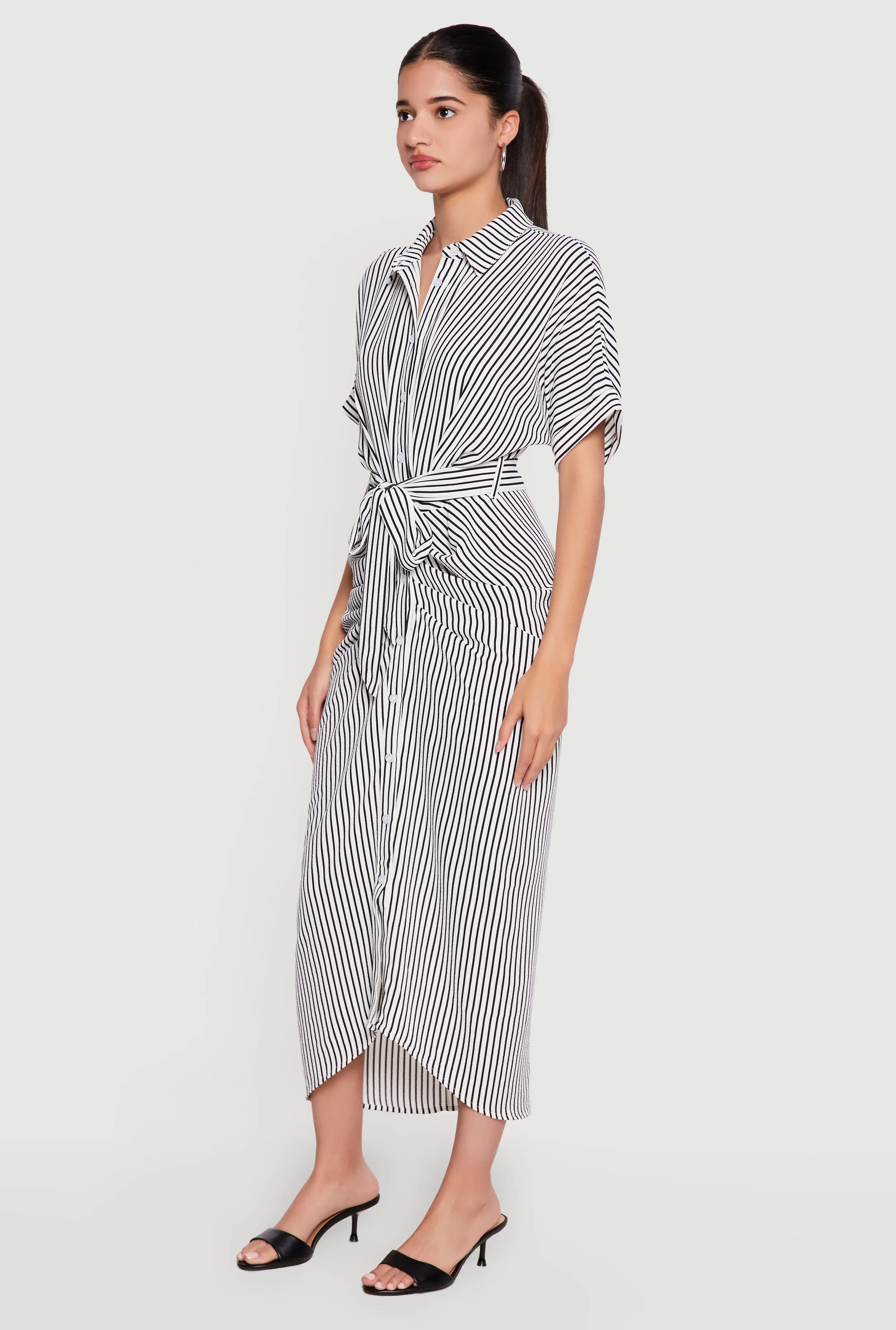 Striped Button Front Shirt Dress with Tie Waist Belt sold by Rainbow product image thumbnail 2