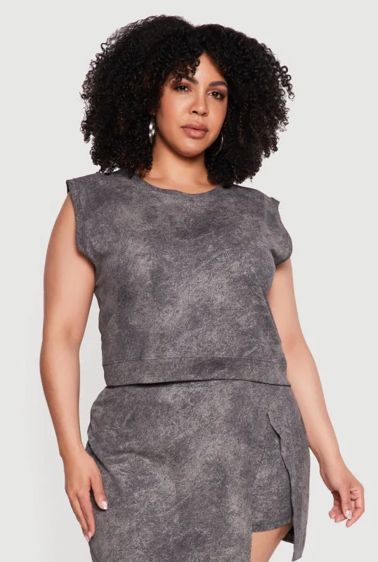 Plus Size Acid Wash Sleeveless Crop Top made by Rainbow