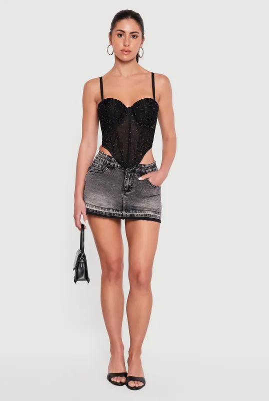 Rhinestone Mesh Convertible Bustier Crop Top made by Rainbow