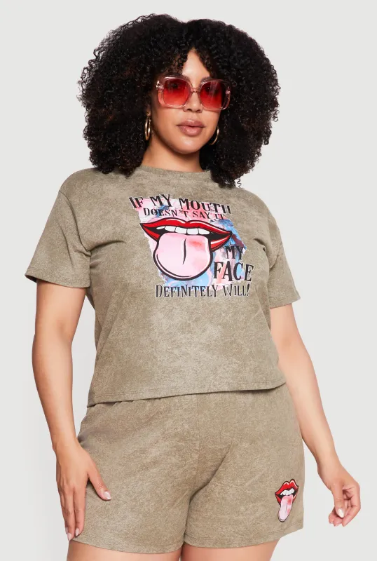 Plus Size Acid Wash Mouth Graphic Tee made by Rainbow