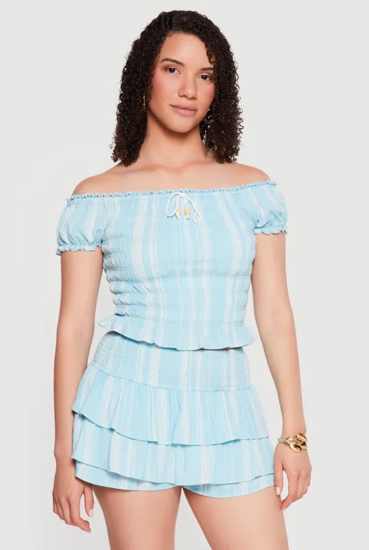 Striped Off The Shoulder Smocked Top made by iris