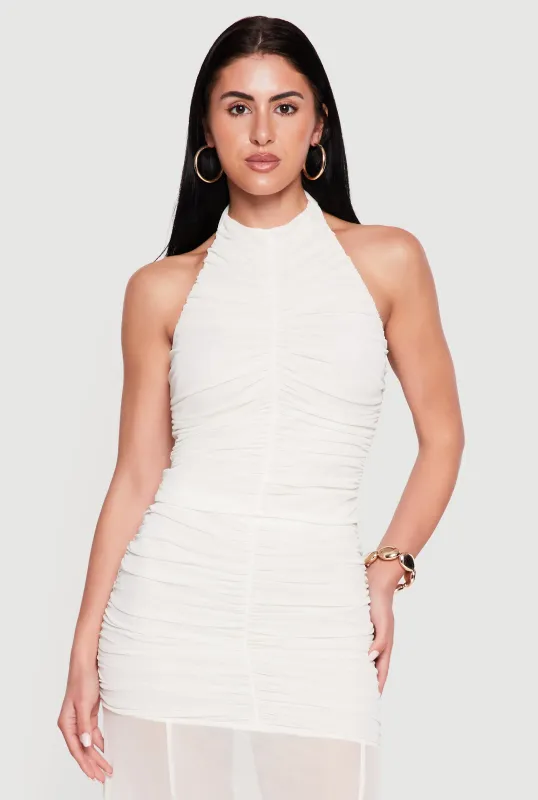 Ruched Mock Neck Halter Crop Top made by iris