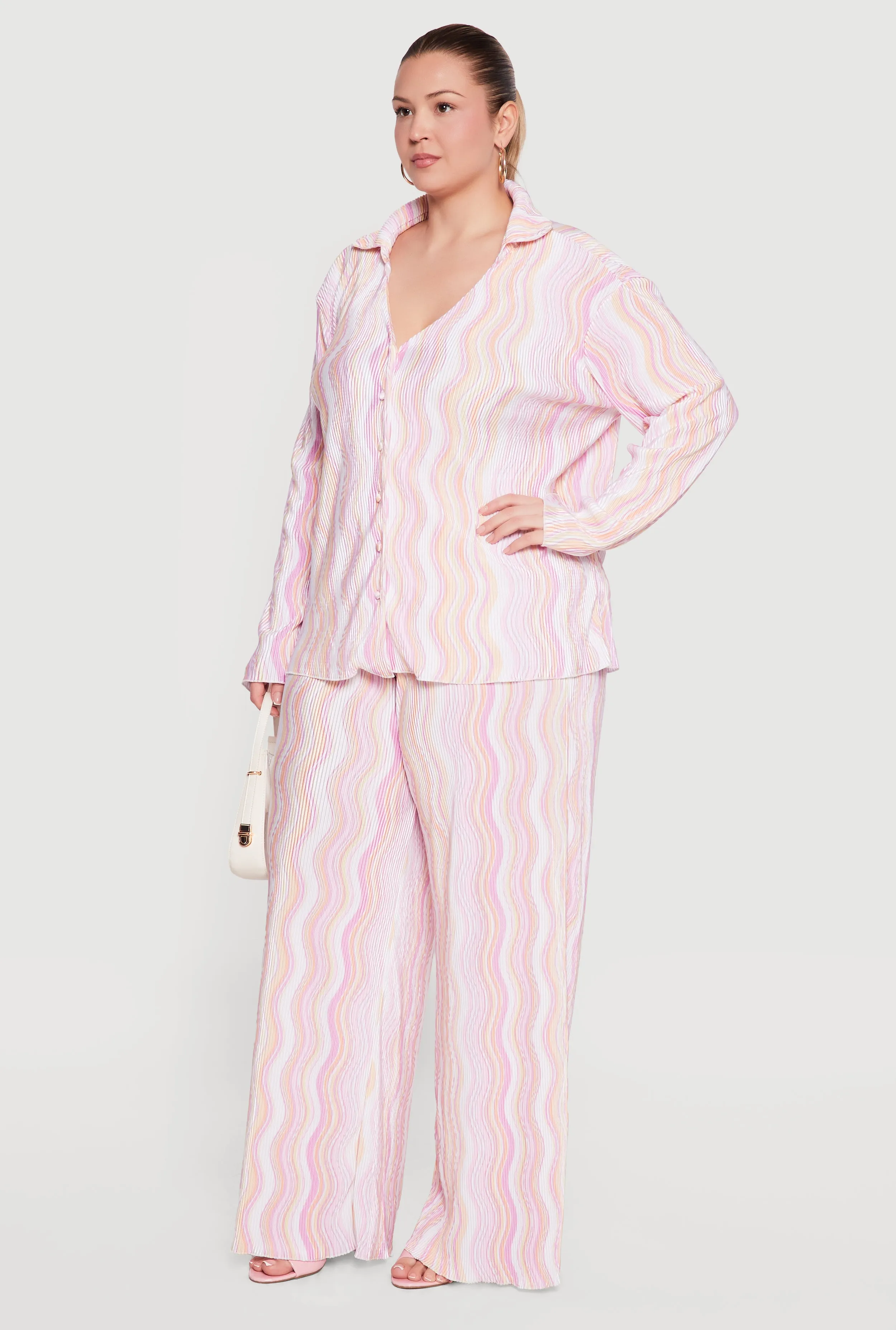 Plus Size Plisse Wavy Stripe Button Front Shirt sold by Rainbow product image thumbnail 3