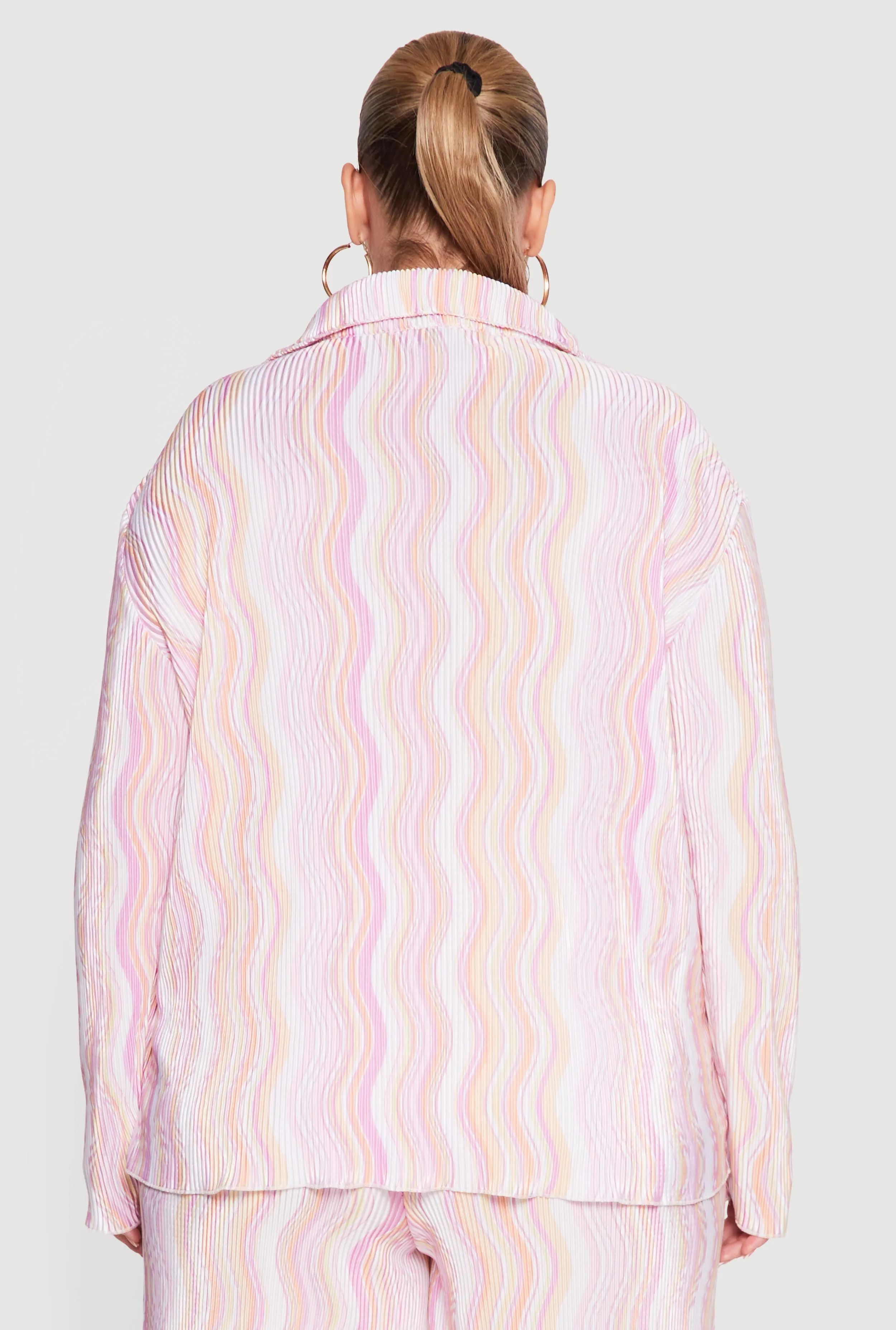 Plus Size Plisse Wavy Stripe Button Front Shirt sold by Rainbow product image thumbnail 5