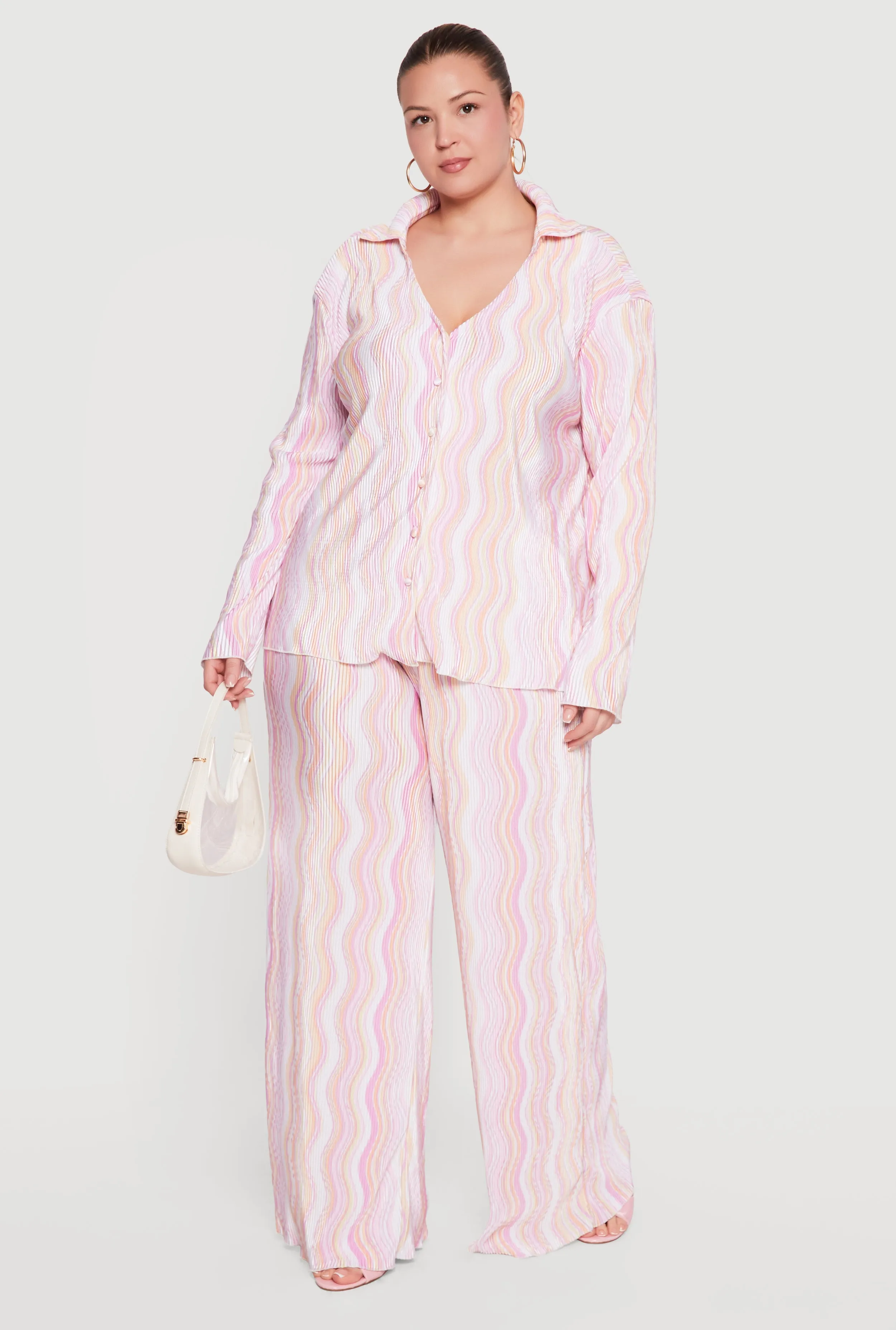 Plus Size Plisse Wavy Stripe Button Front Shirt sold by Rainbow product image thumbnail 2