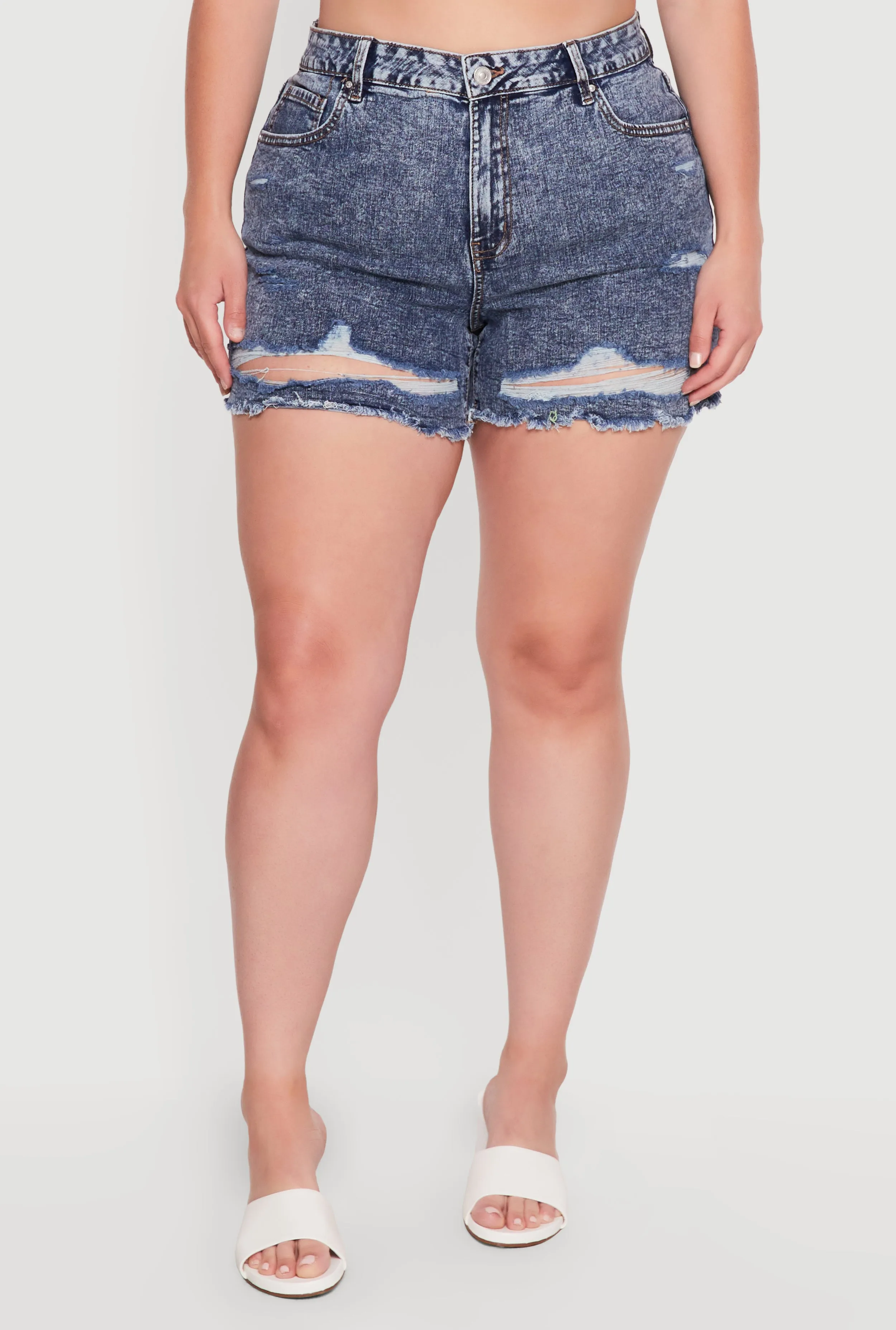 Plus Size Raw Hem Distressed Denim Shorts sold by Rainbow product image thumbnail 3