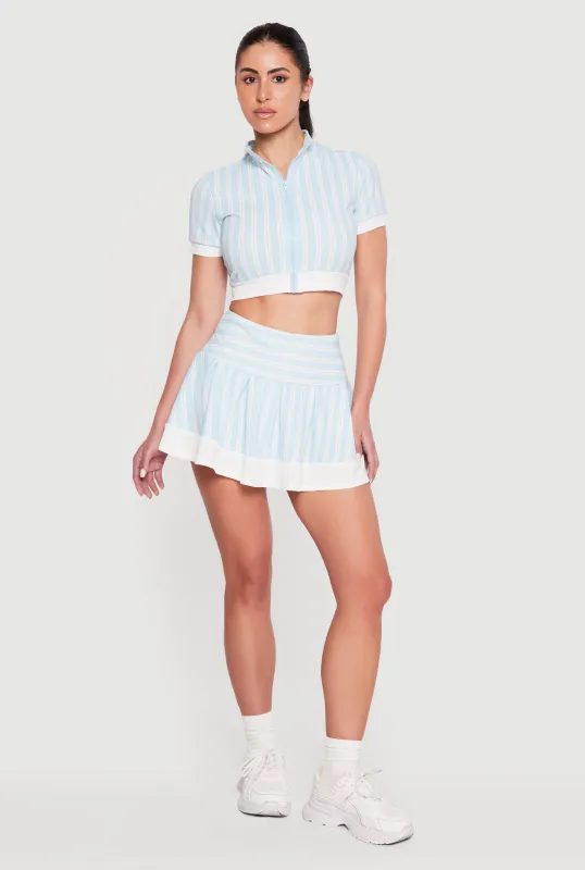Contrast Trim Striped Pleated Tennis Skort made by Rainbow