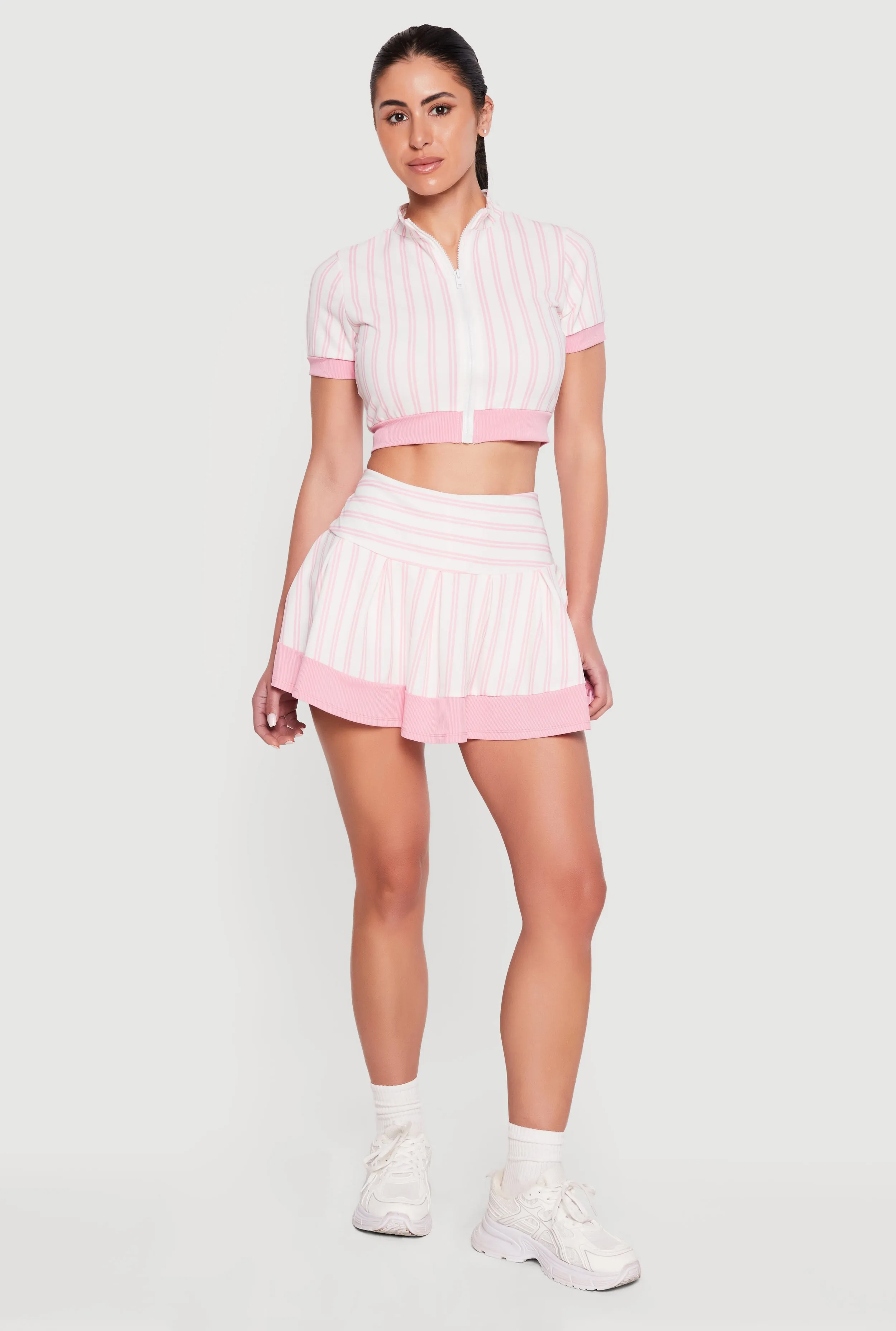 Contrast Trim Striped Pleated Tennis Skort sold by Rainbow