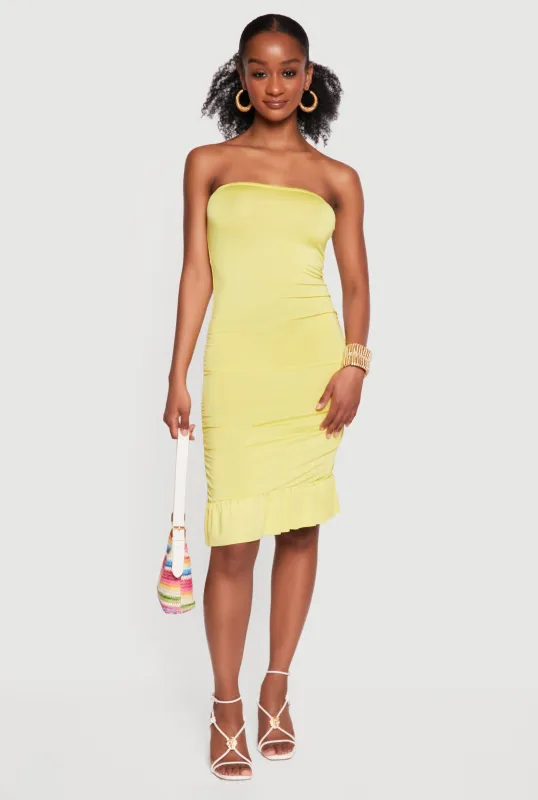 Ruched Tube Dress with Ruffle Hem made by Rainbow