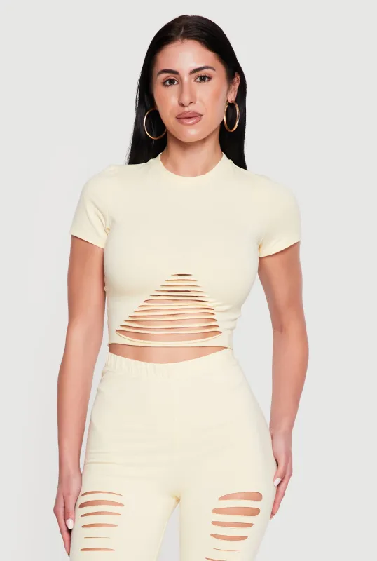 Laser Cut Short Sleeve Crop Top made by Rainbow