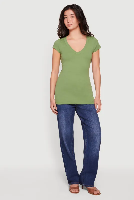 Basic V-Neck Short Sleeve T-Shirt made by Ambiance