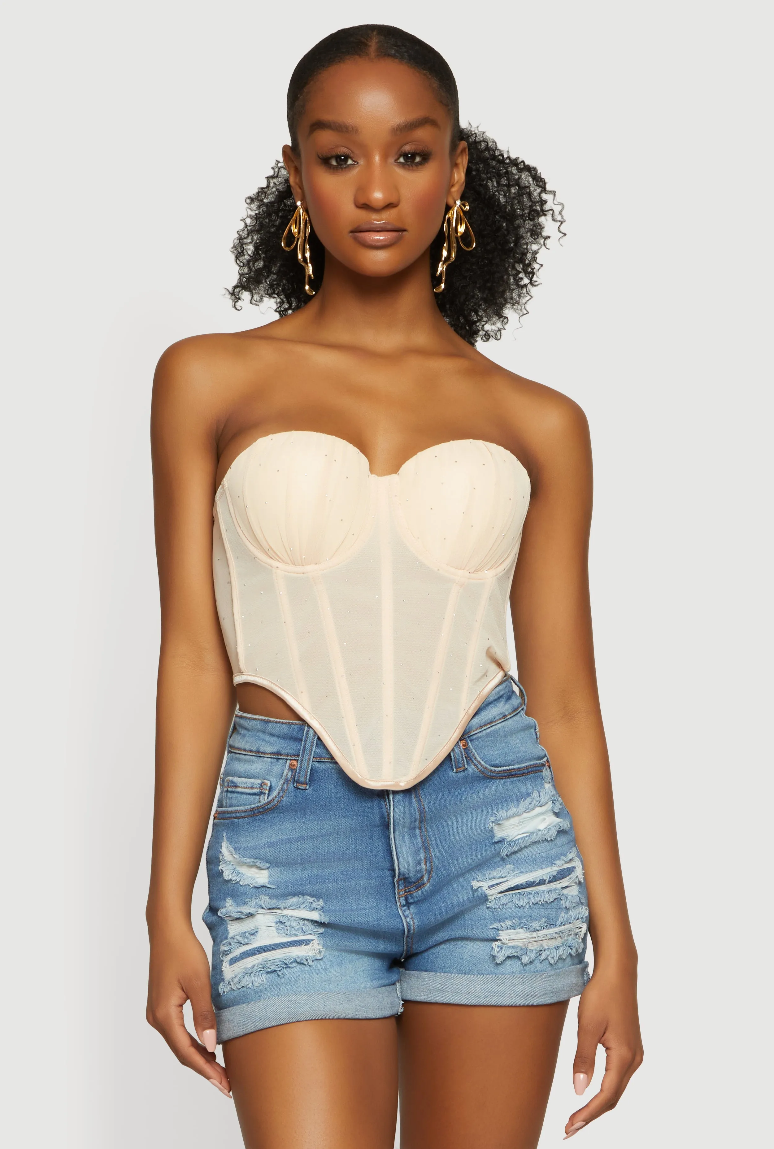 Rhinestone Mesh Convertible Bustier Crop Top sold by Rainbow product image thumbnail 5