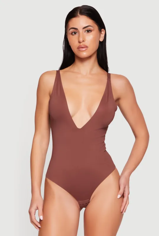 Plunge Neckline Thong Shapewear Bodysuit made by Rainbow