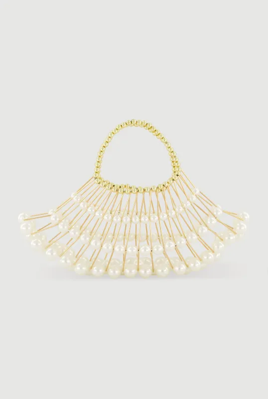 Caged Fan Shaped Faux Pearl Handbag made by Rainbow
