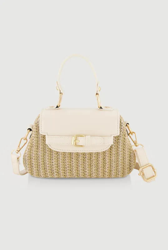 Faux Suede Detail Raffia Crossbody Handbag made by Rainbow