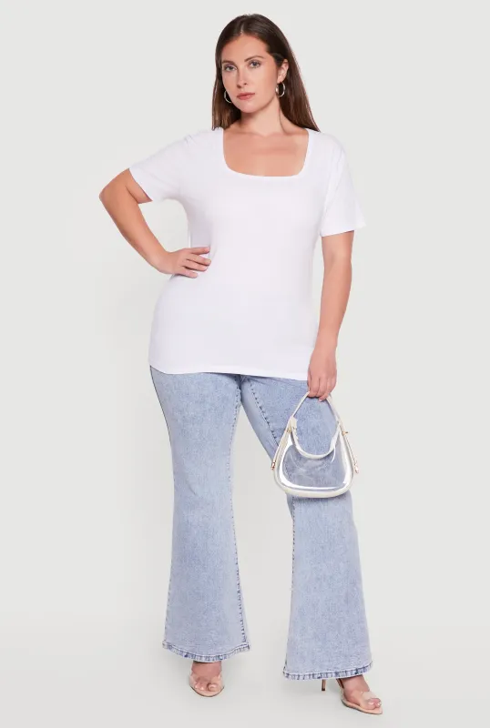 Plus Size Square Neck Short Sleeve Tee made by Rainbow