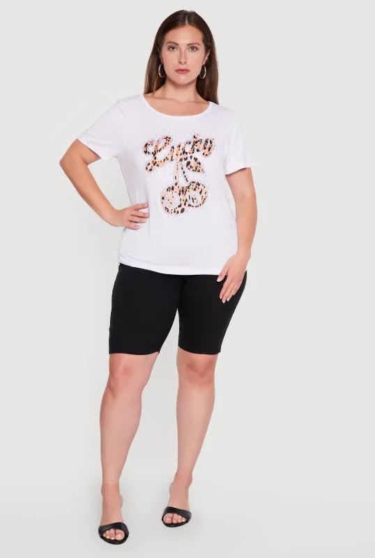 Plus Size Rhinestone Lucky Cherry Graphic Tee made by Rainbow