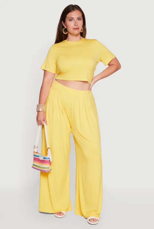 Plus Size Pleated Wide Leg Casual Pants made by Rainbow