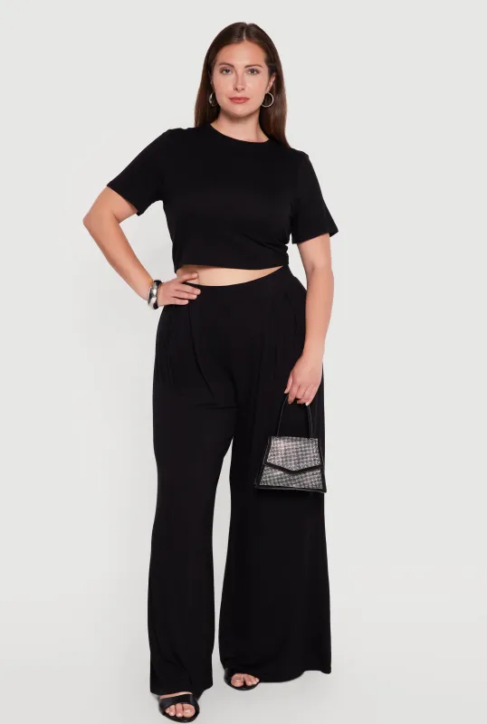 Plus Size Pleated Wide Leg Casual Pants made by Rainbow