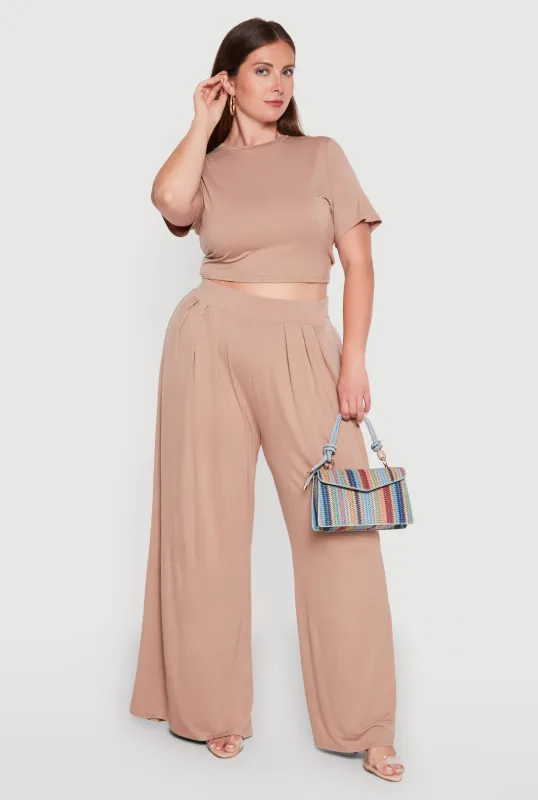 Plus Size Pleated Wide Leg Casual Pants made by Rainbow