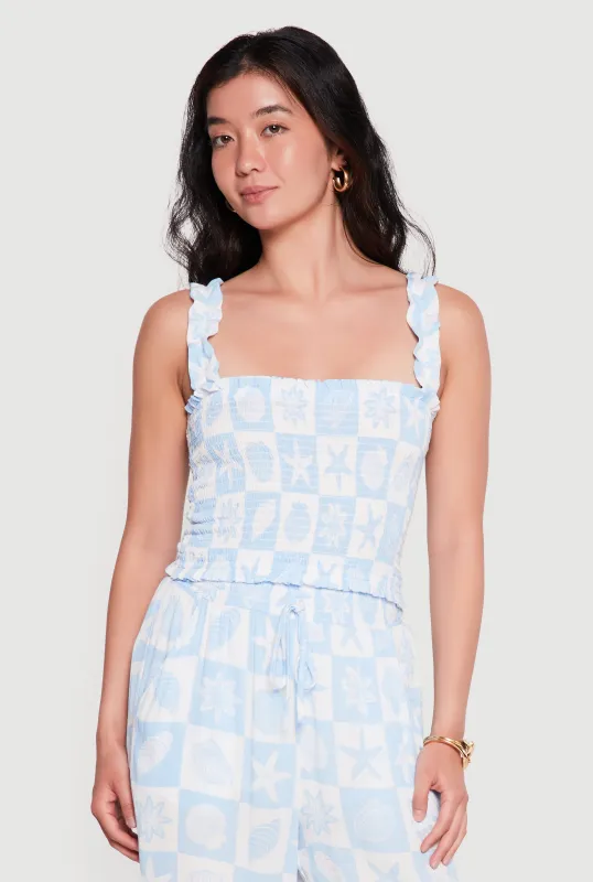 Starfish Patterned Smocked Tank Top made by iris