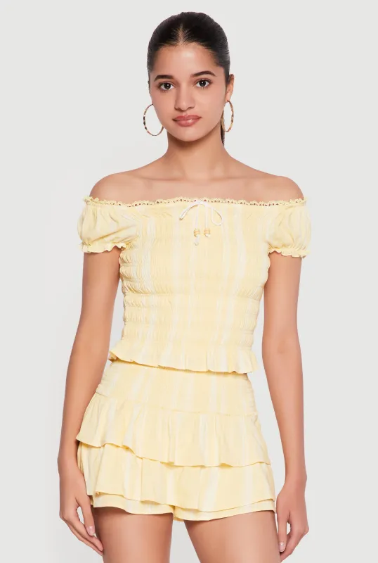 Striped Off The Shoulder Smocked Top made by iris