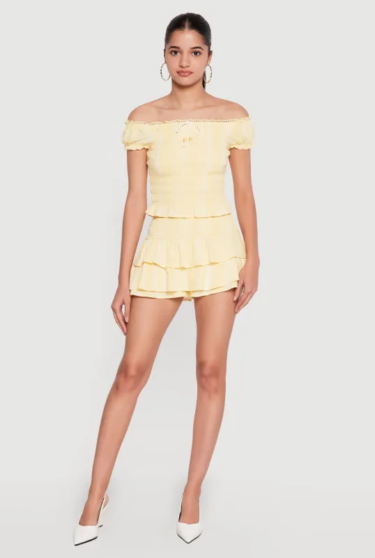 Smocked Drop Waist Ruffle Tiered Shorts made by iris