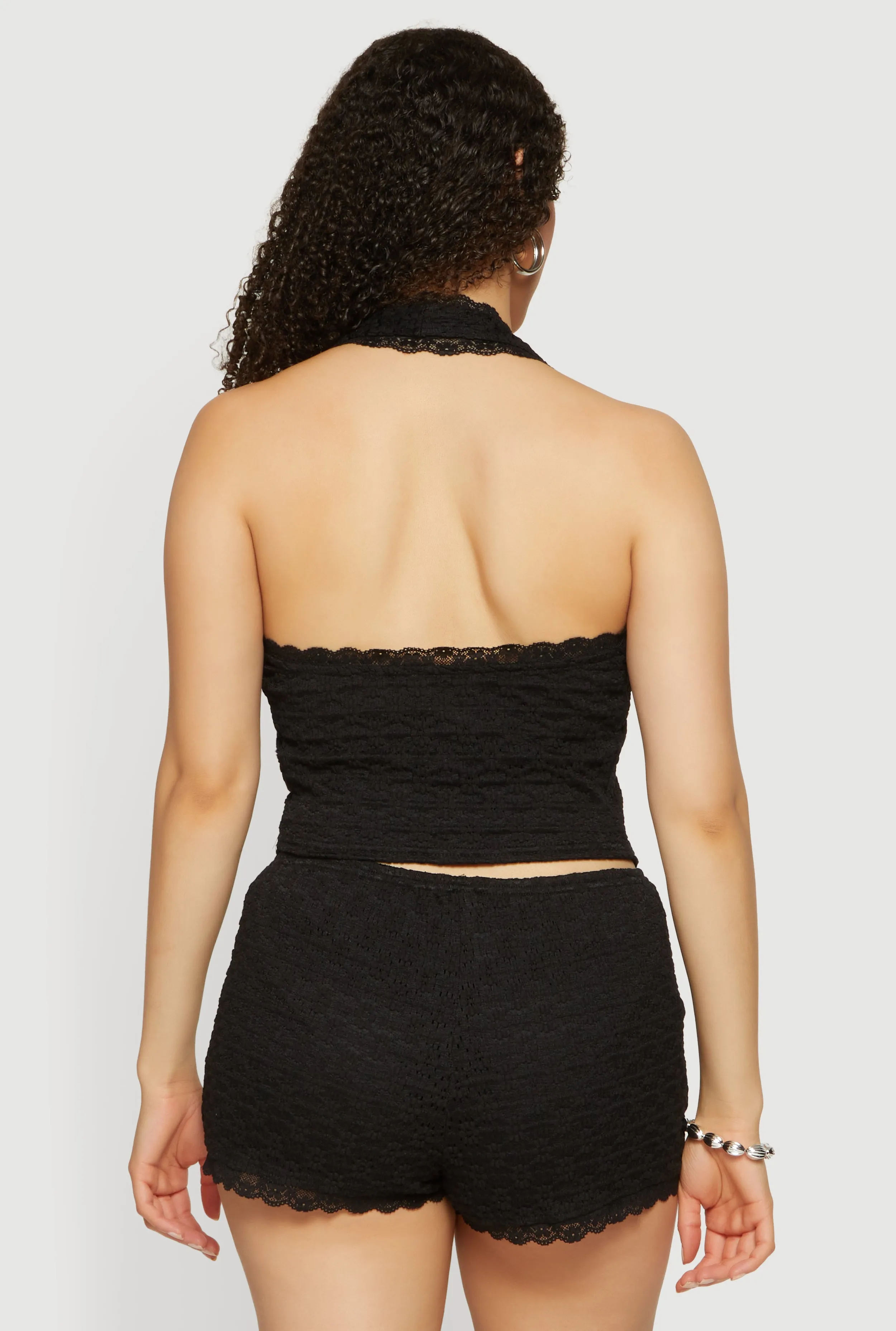 Scalloped Lace Trim Crop Halter Top sold by Rainbow product image thumbnail 5