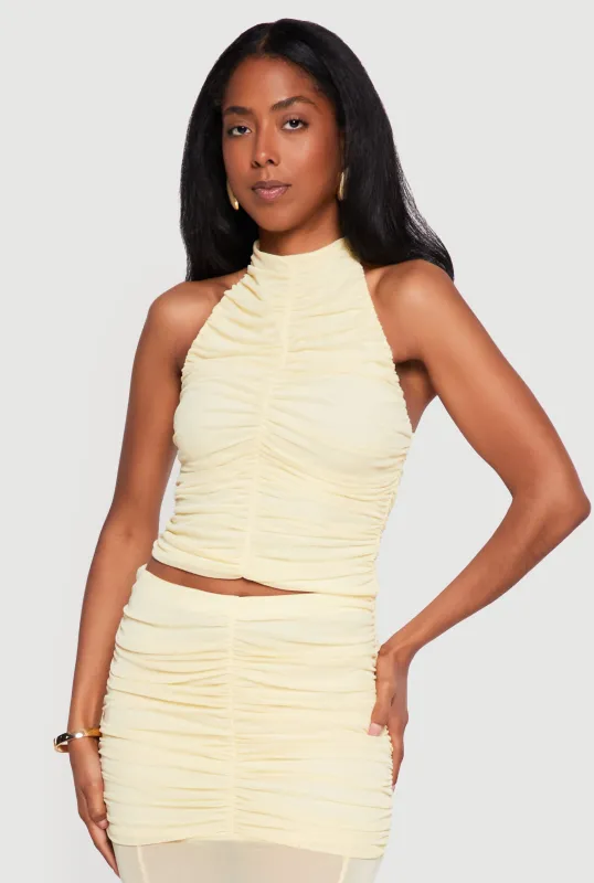 Ruched Mock Neck Halter Crop Top made by iris