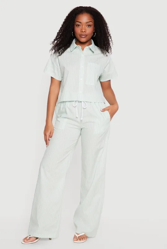 Poplin Pinstripe Drawstring Waist Pants made by Rainbow